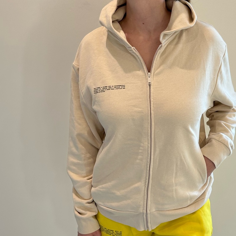 Pangaia long sleeve zip up hoodie cream jacket size M unisex organic cotton